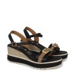 SANDALIAS DE PIEL CON CUÑA Y PLANTA DE GEL PARA MUJER APLAUSO 5993 NEGRO