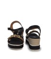SANDALIAS DE PIEL CON CUÑA Y PLANTA DE GEL PARA MUJER APLAUSO 5993 NEGRO
