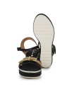 SANDALIAS DE PIEL CON CUÑA Y PLANTA DE GEL PARA MUJER APLAUSO 5993 NEGRO