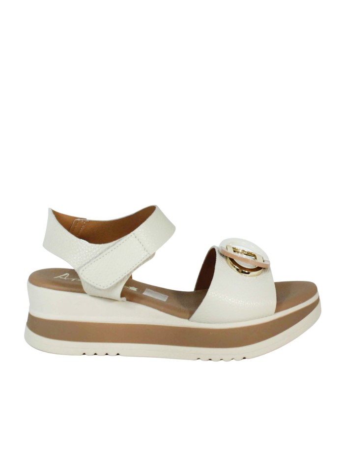 SANDALIAS DE PIEL CON CUÑA Y PLANTA DE GEL PARA MUJER APLAUSO 5974 HIELO