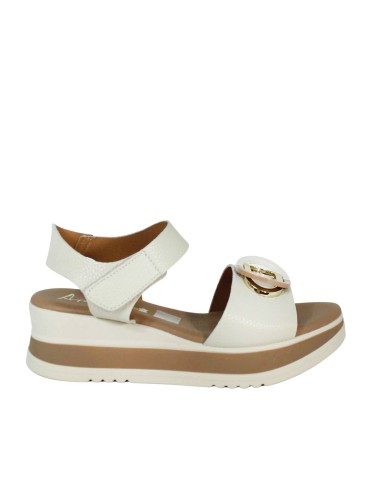SANDALIAS DE PIEL CON CUÑA Y PLANTA DE GEL PARA MUJER APLAUSO 5974 HIELO