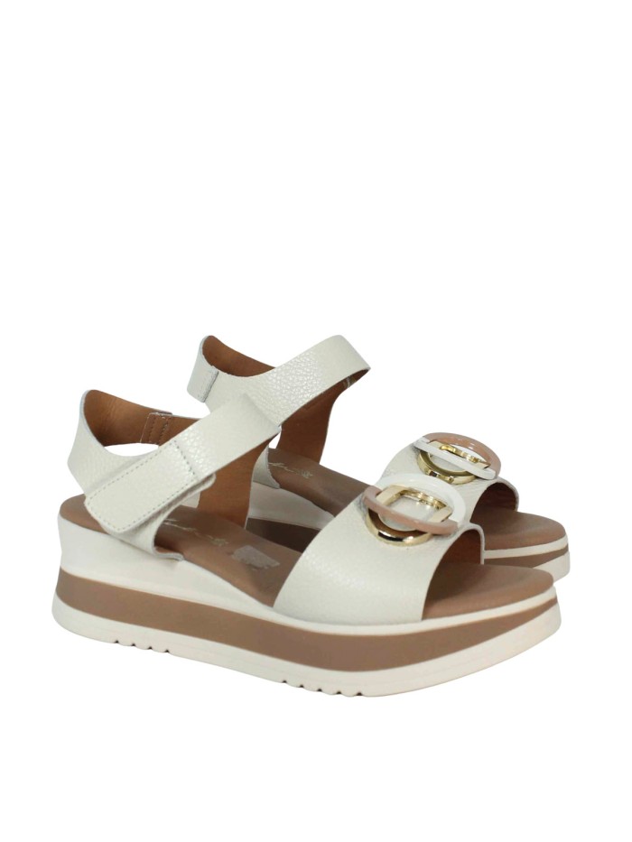 SANDALIAS DE PIEL CON CUÑA Y PLANTA DE GEL PARA MUJER APLAUSO 5974 HIELO