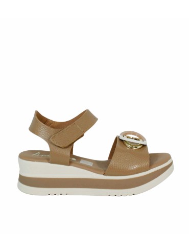SANDALIAS DE PIEL CON CUÑA Y PLANTA DE GEL PARA MUJER APLAUSO 5974 CUERO