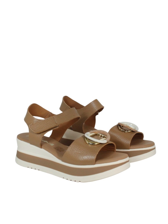 SANDALIAS DE PIEL CON CUÑA Y PLANTA DE GEL PARA MUJER APLAUSO 5974 CUERO