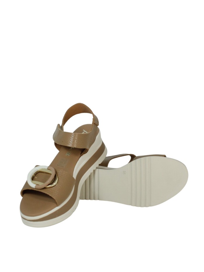 SANDALIAS DE PIEL CON CUÑA Y PLANTA DE GEL PARA MUJER APLAUSO 5974 CUERO