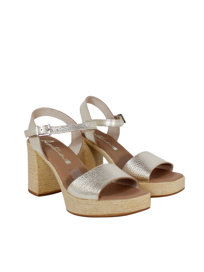 SANDALIAS DE TACÓN EN PIEL CON PLANTA DE GEL PARA MUJER APLAUSO 5732 ORO