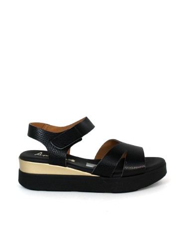 SANDALIAS DE PIEL CON VELCRO Y PLANTA DE GEL PARA MUJER APLAUSO 5660 NEGRO