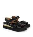 SANDALIAS DE PIEL CON VELCRO Y PLANTA DE GEL PARA MUJER APLAUSO 5660 NEGRO