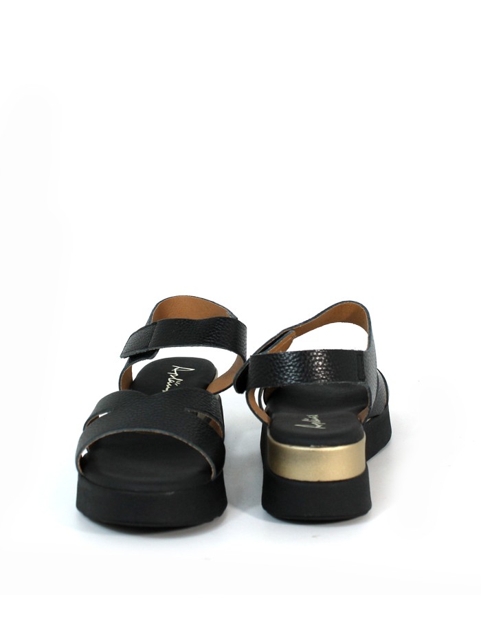 SANDALIAS DE PIEL CON VELCRO Y PLANTA DE GEL PARA MUJER APLAUSO 5660 NEGRO