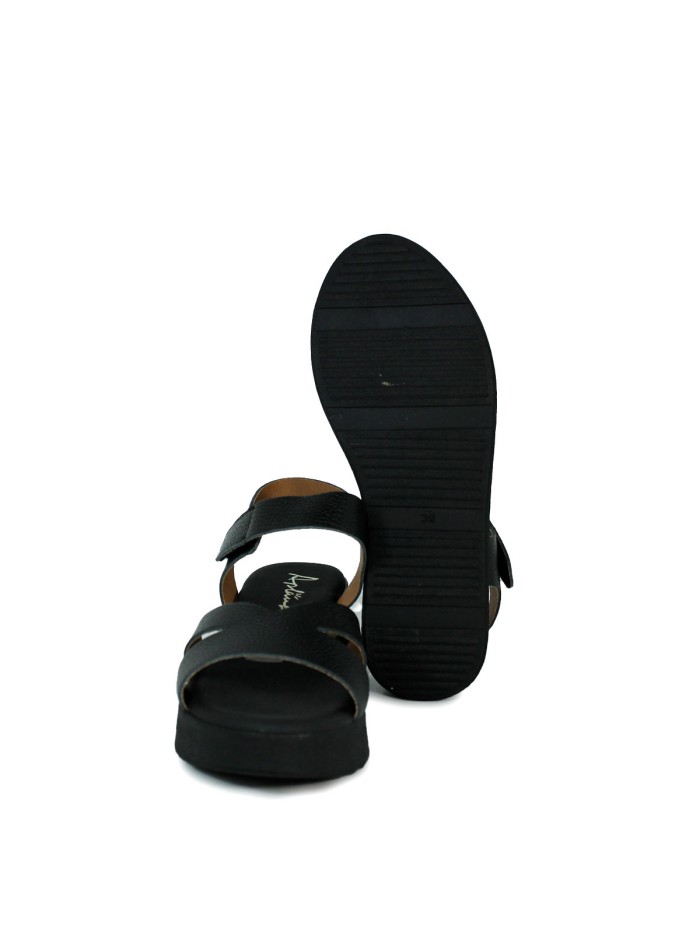 SANDALIAS DE PIEL CON VELCRO Y PLANTA DE GEL PARA MUJER APLAUSO 5660 NEGRO