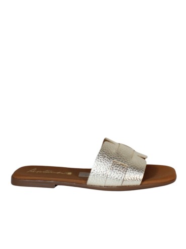 SANDALIAS DE PIEL PLANAS CON PLANTA DE GEL PARA MUJER APLAUSO 5550 ORO