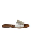 SANDALIAS DE PIEL PLANAS CON PLANTA DE GEL PARA MUJER APLAUSO 5550 ORO