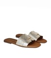 SANDALIAS DE PIEL PLANAS CON PLANTA DE GEL PARA MUJER APLAUSO 5550 ORO