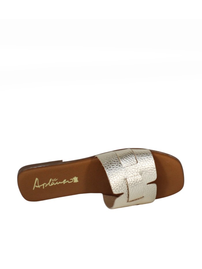 SANDALIAS DE PIEL PLANAS CON PLANTA DE GEL PARA MUJER APLAUSO 5550 ORO