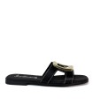 SANDALIAS DE PIEL PLANAS CON PLANTA DE GEL PARA MUJER APLAUSO 5565 NEGRO