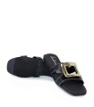SANDALIAS DE PIEL PLANAS CON PLANTA DE GEL PARA MUJER APLAUSO 5565 NEGRO