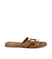 SANDALIAS DE PIEL PLANAS CON PLANTA DE GEL PARA MUJER APLAUSO 5565 CUERO