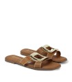 SANDALIAS DE PIEL PLANAS CON PLANTA DE GEL PARA MUJER APLAUSO 5565 CUERO