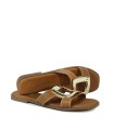 SANDALIAS DE PIEL PLANAS CON PLANTA DE GEL PARA MUJER APLAUSO 5565 CUERO
