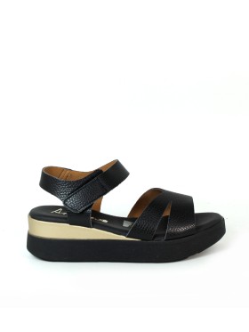 SANDALIAS CONFORT DE PIEL CON VELCRO PARA MUJER APLAUSO 5673 NEGRO