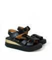 SANDALIAS CONFORT DE PIEL CON VELCRO PARA MUJER APLAUSO 5673 NEGRO