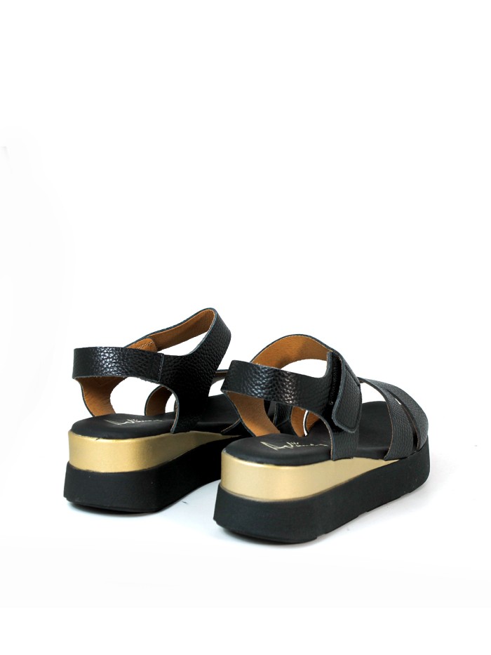 SANDALIAS CONFORT DE PIEL CON VELCRO PARA MUJER APLAUSO 5673 NEGRO