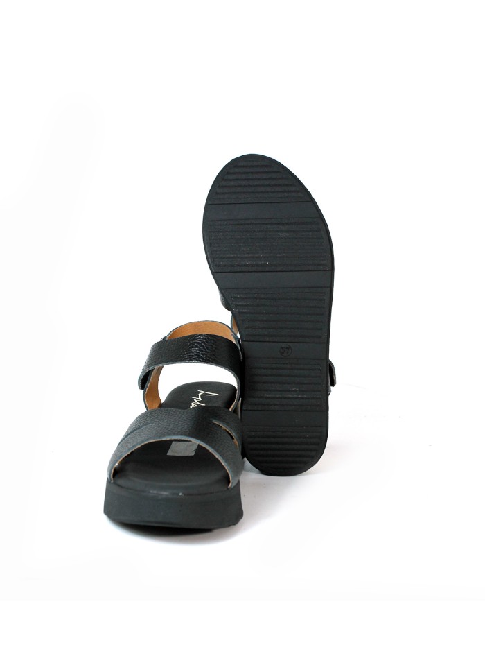 SANDALIAS CONFORT DE PIEL CON VELCRO PARA MUJER APLAUSO 5673 NEGRO