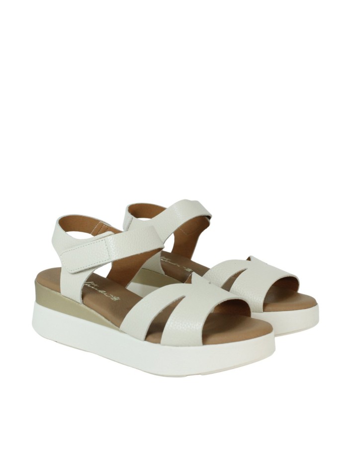 SANDALIAS CONFORTR DE PIEL CON VELCRO PARA MUJER APLAUSO 5673 HIELO