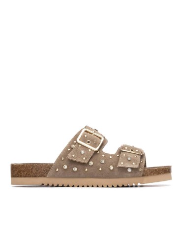 SANDALIAS PLANAS EN PIEL DE SERRAJE CON HEBILLAS PARA MUJER CARMELA SHOES 16328202 TAUPE
