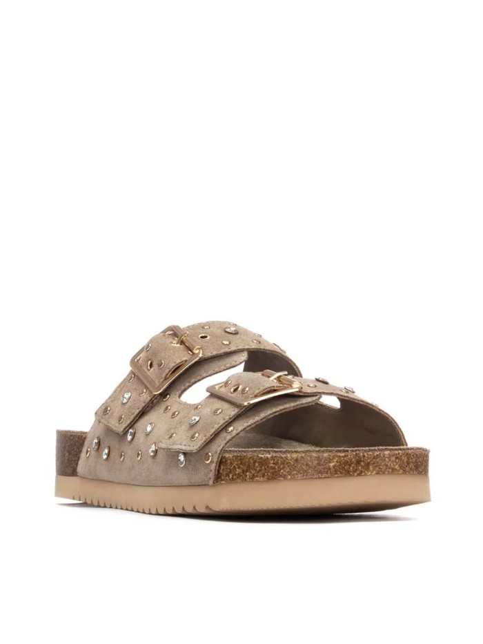 SANDALIAS PLANAS EN PIEL DE SERRAJE CON HEBILLAS PARA MUJER CARMELA SHOES 16328202 TAUPE