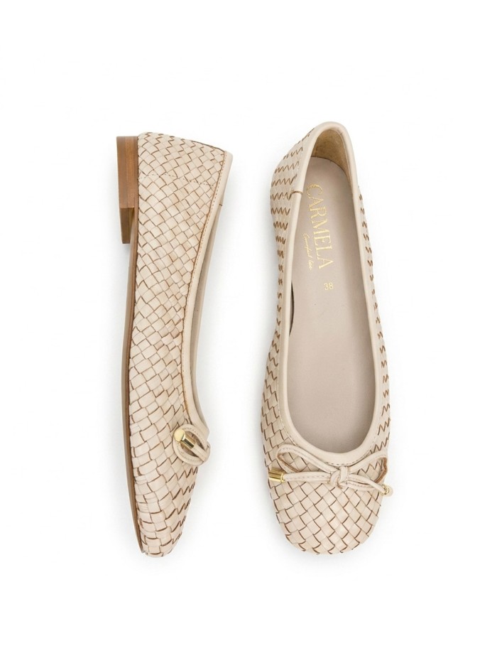 BAILARINA DE PIEL TRENZADA CON LAZO PARA MUER CARMELA 16329602 BEIGE