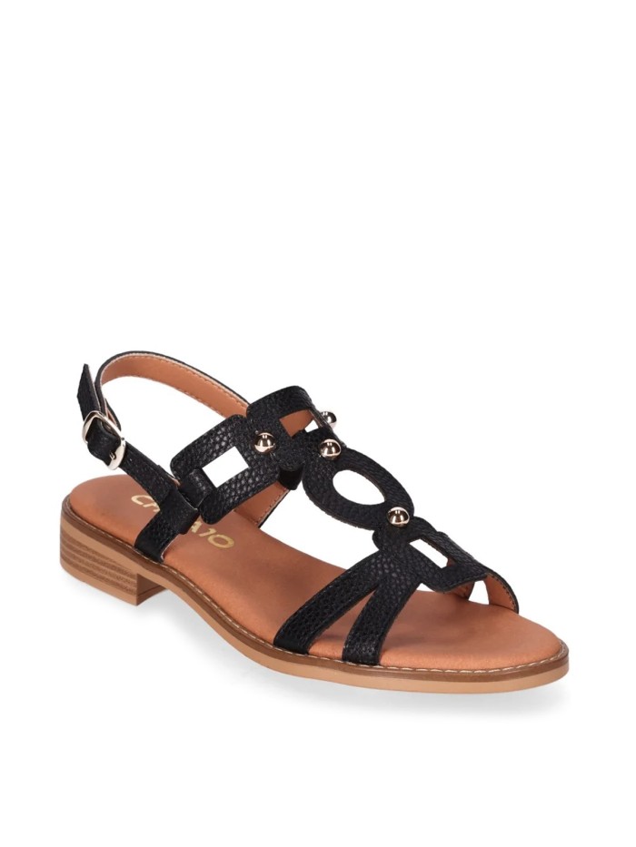 SANDALIAS DE PIEL NEGRAS CON APLIQUES METÁLICOS PARA MUJER CHIKA 10 MILENA 02