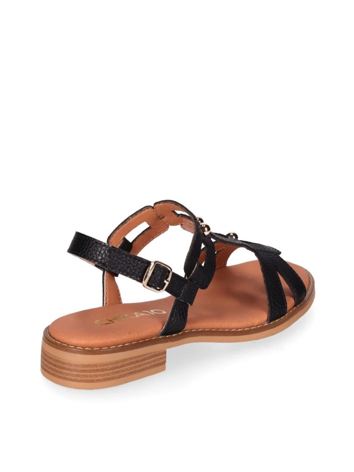 SANDALIAS DE PIEL NEGRAS CON APLIQUES METÁLICOS PARA MUJER CHIKA 10 MILENA 02