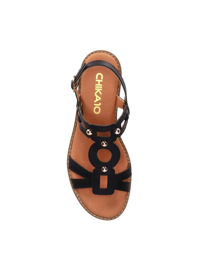 SANDALIAS DE PIEL NEGRAS CON APLIQUES METÁLICOS PARA MUJER CHIKA 10 MILENA 02
