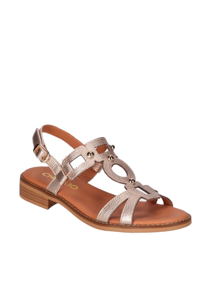 SANDALIAS DE PIEL CON APLIQUES METÁLICOS PARA MUJER CHIKA 10 ORO