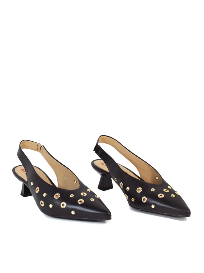 ZAPATOS BAJOS DESTALONADOS EN PIEL CON TACHUELAS PARA MUJER DESIREE GARONS 9 NEGRO