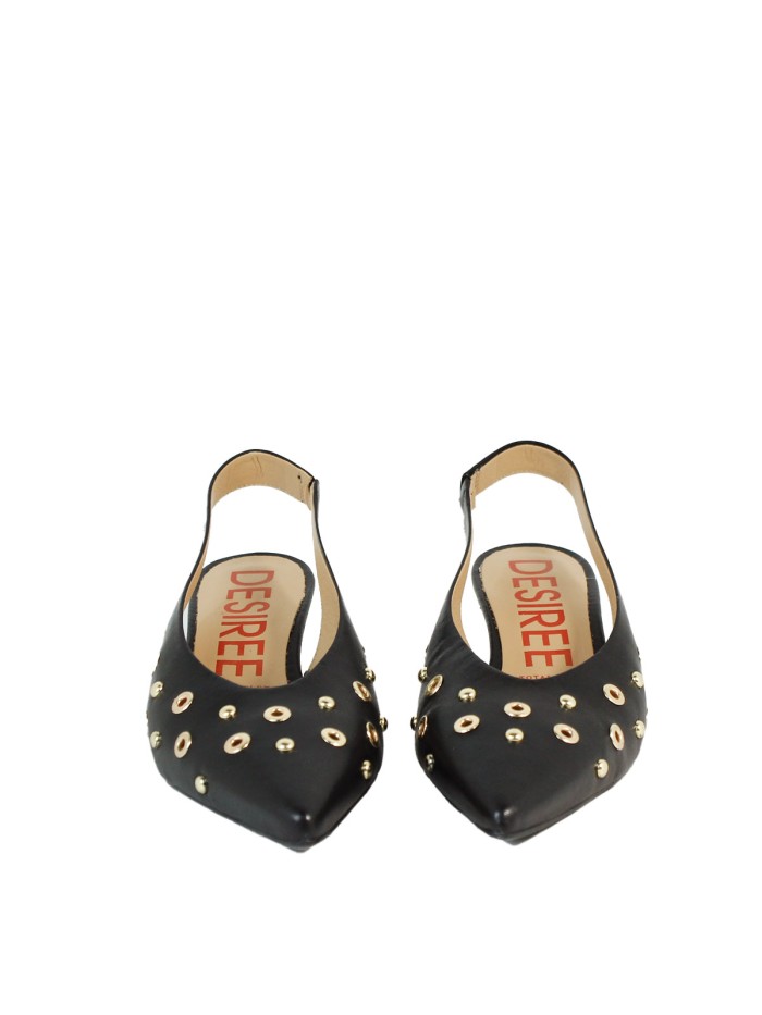 ZAPATOS BAJOS DESTALONADOS EN PIEL CON TACHUELAS PARA MUJER DESIREE GARONS 9 NEGRO