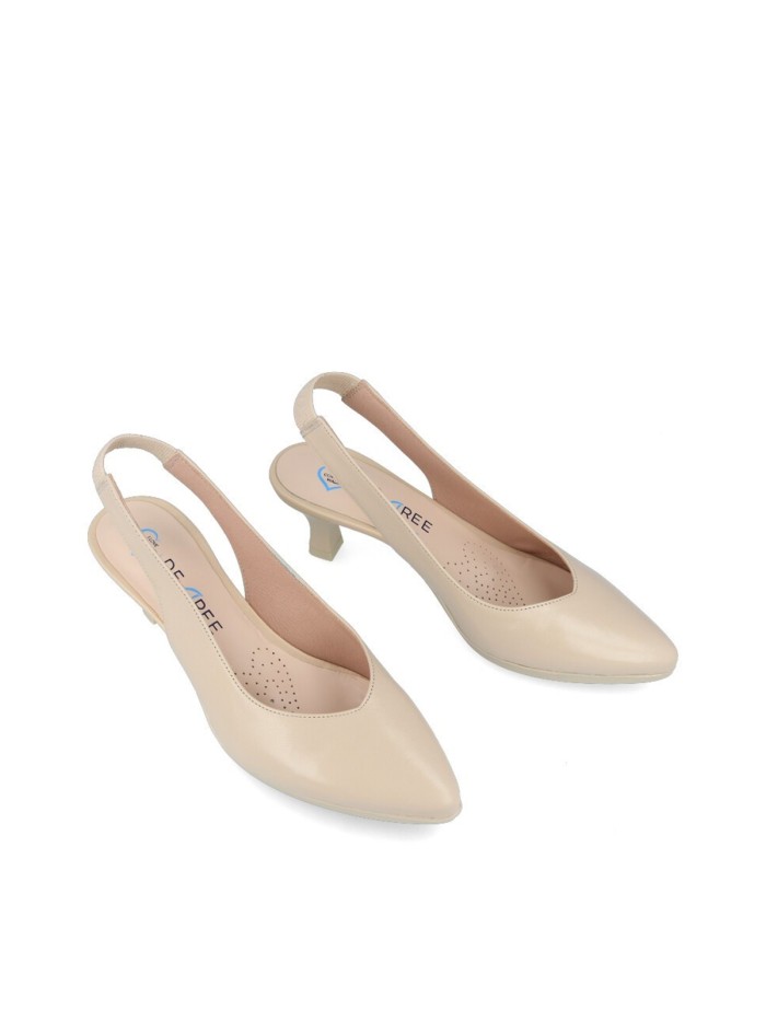 ZAPATO DE PIEL DE TACÓN DESTALONADO PARA MUJER DESIREE MACA CREMA