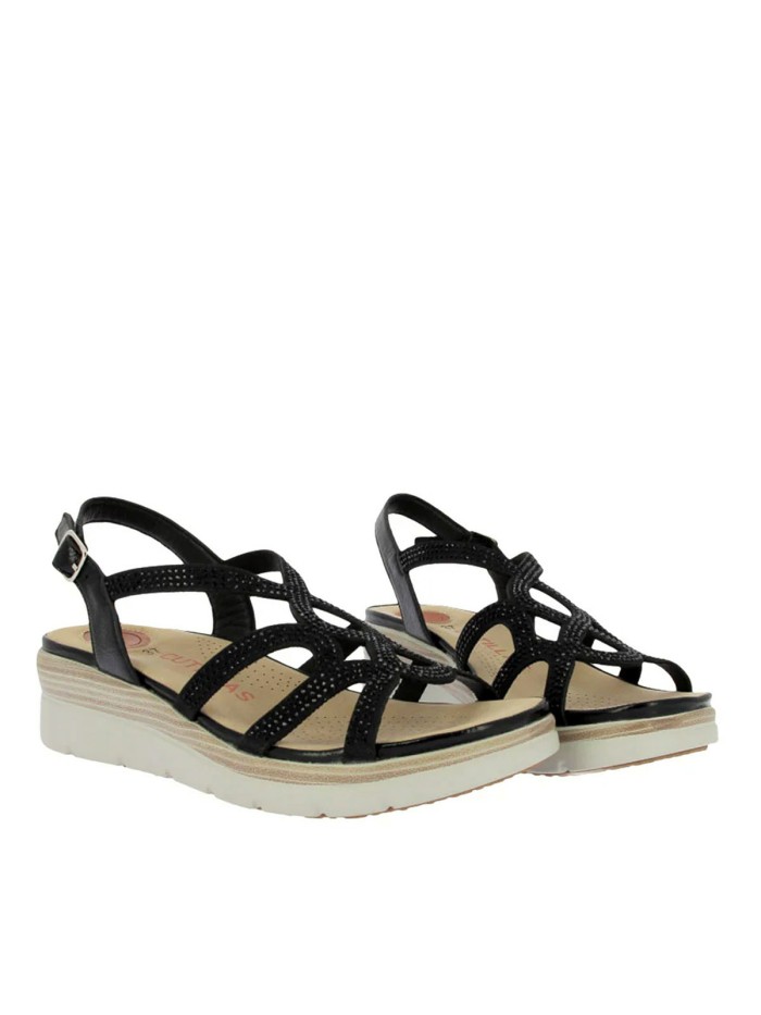 SANDALIAS CONFORT CON DETALLE DE BRILLOS PARA MUJER DOCTOR CUTILLAS 31803 NEGRO