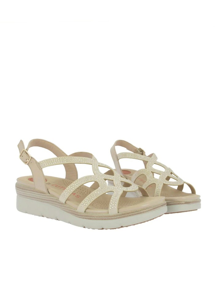 SANDALIAS CONFORT CON DETALLES BRILLANTES PARA MUJER DOCTOR CUTILLAS 31803 BEIGE