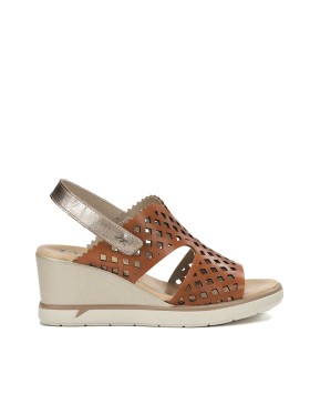 SANDALIA DE MUJER FLUCHOS SMASH F1972 DE PIEL CON CUÑA LIGHT CUERO/CAVA