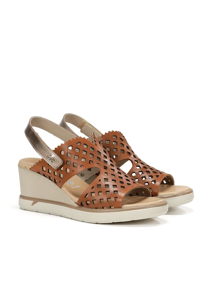 SANDALIA DE MUJER FLUCHOS SMASH F1972 DE PIEL CON CUÑA LIGHT CUERO/CAVA
