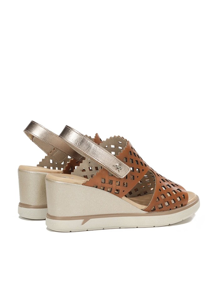 SANDALIA DE MUJER FLUCHOS SMASH F1972 DE PIEL CON CUÑA LIGHT CUERO/CAVA