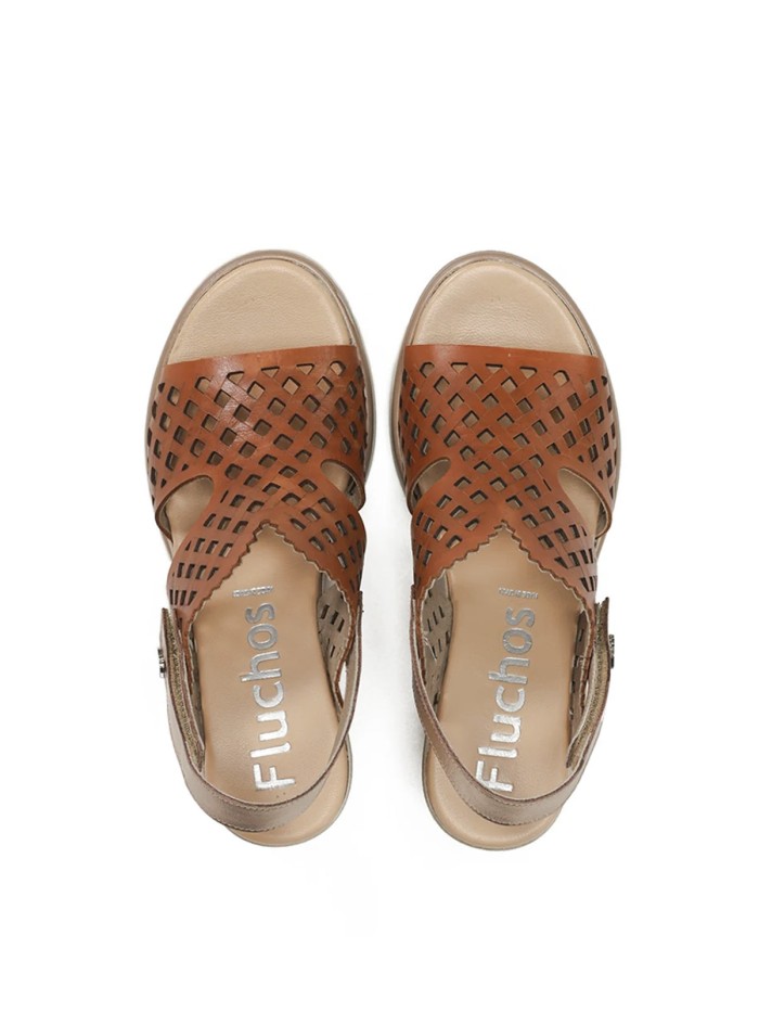 SANDALIA DE MUJER FLUCHOS SMASH F1972 DE PIEL CON CUÑA LIGHT CUERO/CAVA