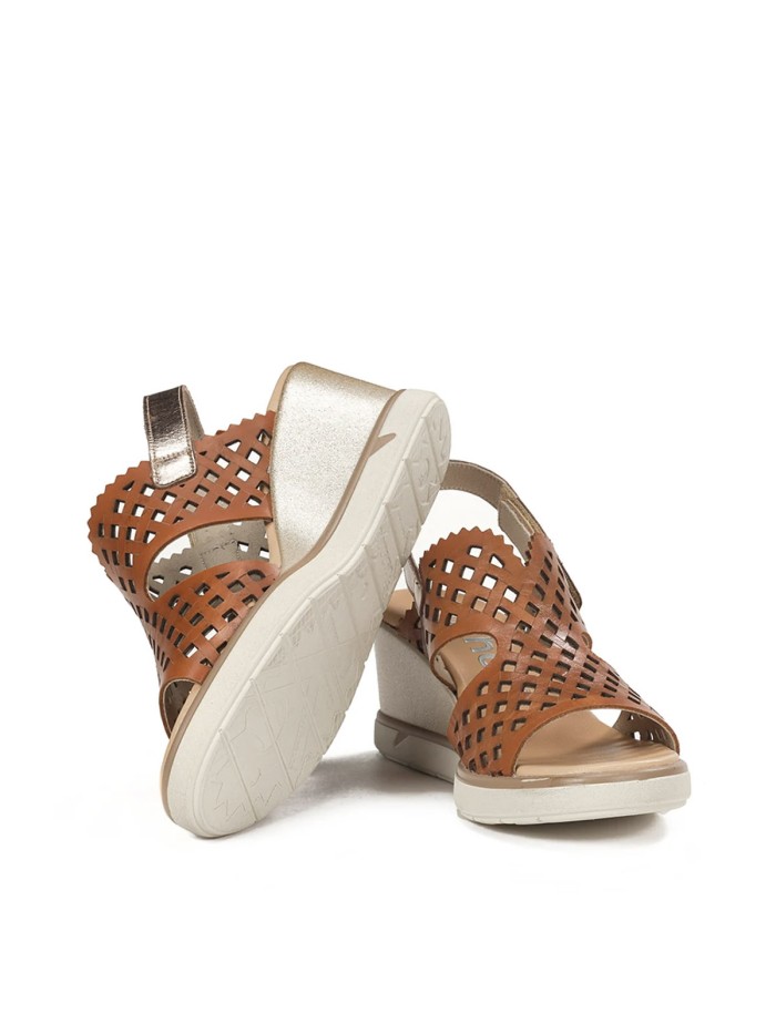 SANDALIA DE MUJER FLUCHOS SMASH F1972 DE PIEL CON CUÑA LIGHT CUERO/CAVA