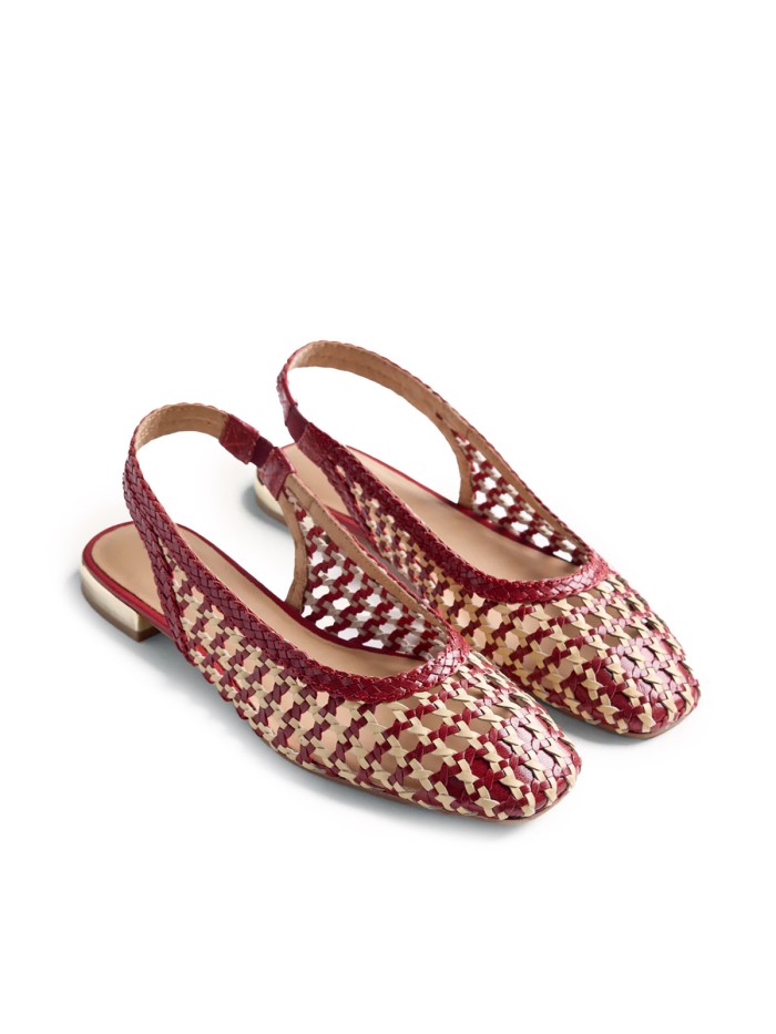BAILARINAS PIEL TRENZADA BICOLOR ROJO Y BEIGE PARA MUJER GIOSEPPO WENDELL