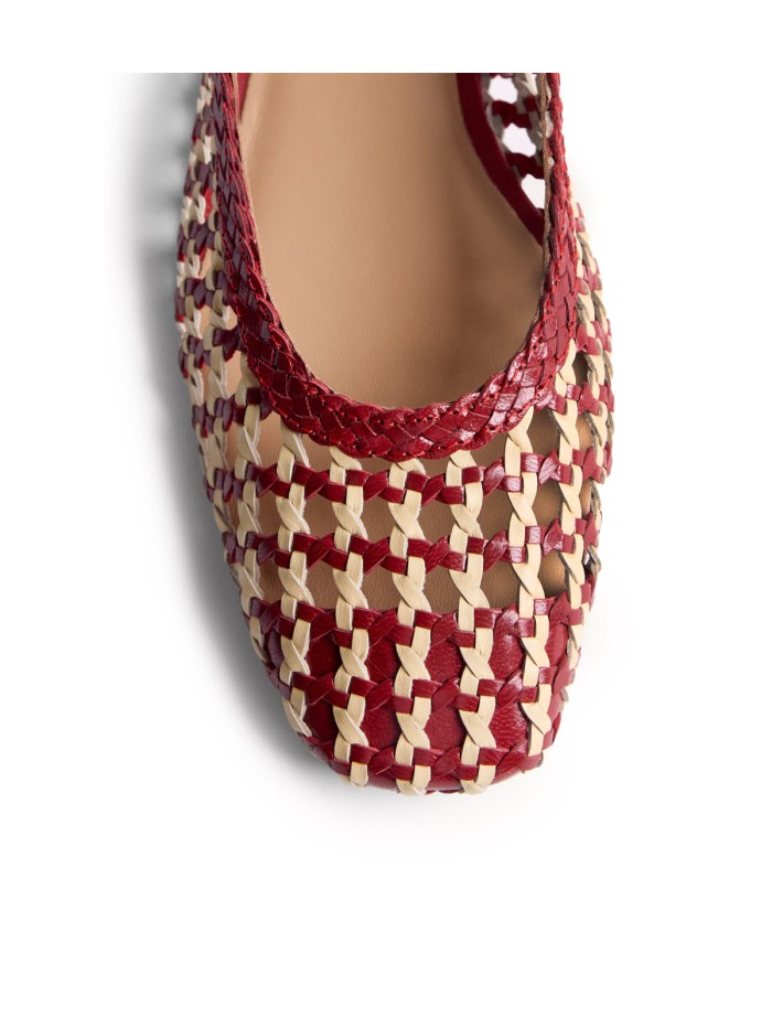 BAILARINAS PIEL TRENZADA BICOLOR ROJO Y BEIGE PARA MUJER GIOSEPPO WENDELL