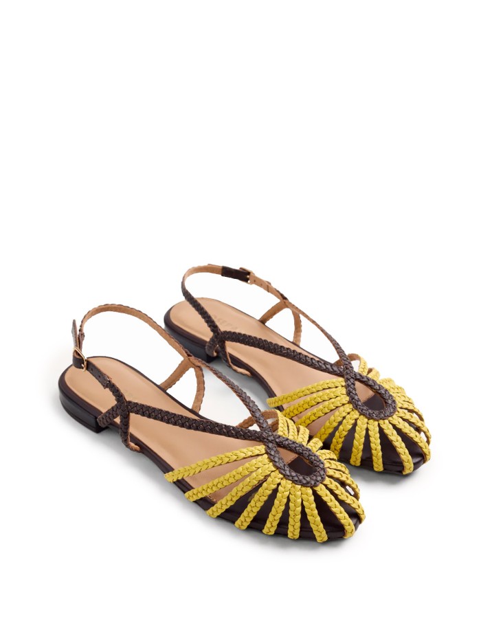 SANDALIAS CANGREJERAS EN PIEL TRENZADA GIOSEPPO MASALANI AMARILLO