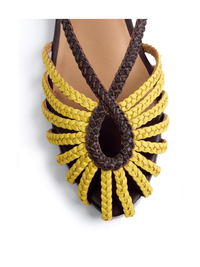 SANDALIAS CANGREJERAS EN PIEL TRENZADA GIOSEPPO MASALANI AMARILLO