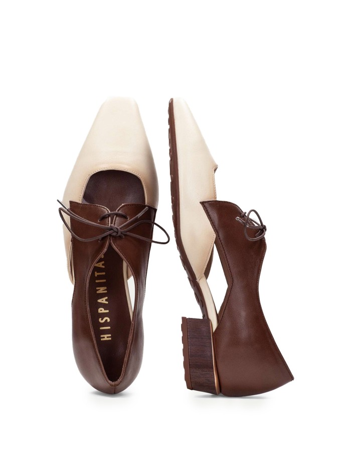 ZAPATO DE TACÓN BAJO BICOLOR HISPANITAS AZUCENA AVELLANA